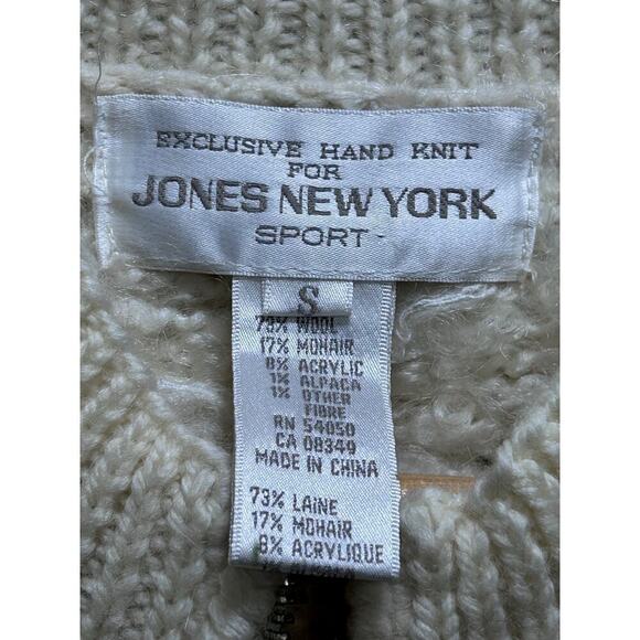 Jones New York Sport Hand Knit Mohair Wool Sweater S Long Cardigan Cream Zip - Picture 7 of 9
